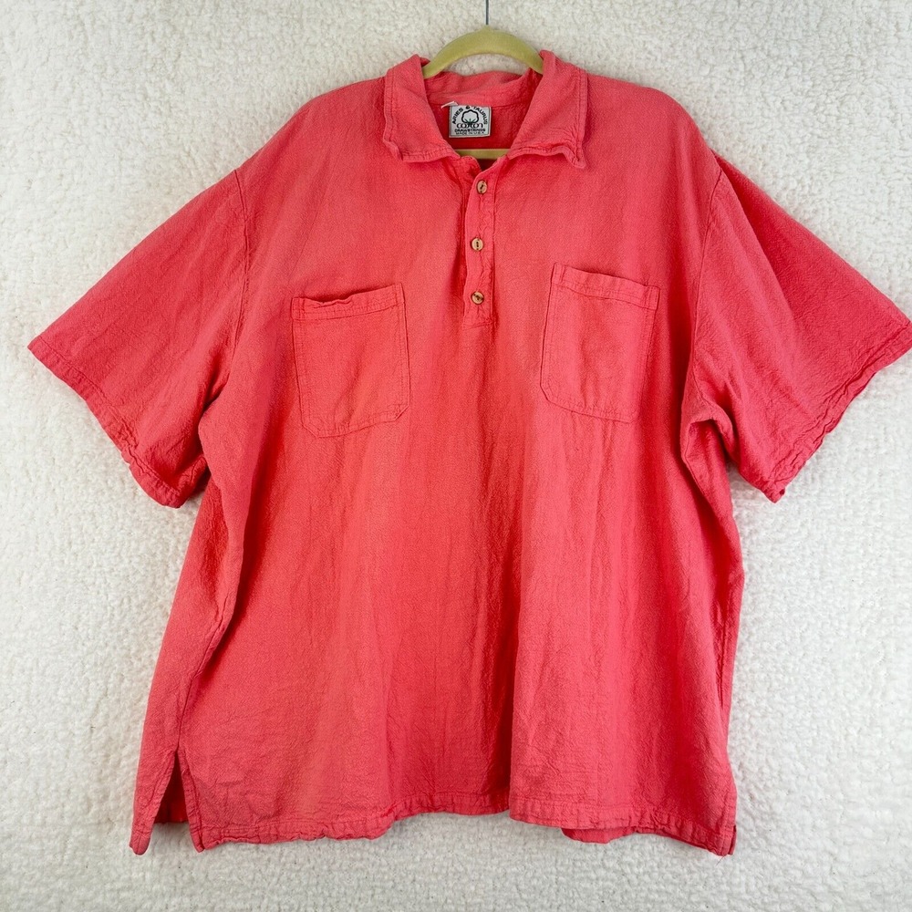 Aries & Taurus Drawstrings Coral Short‎ Sleeve Shirt Mens Short Sleeve Size OS